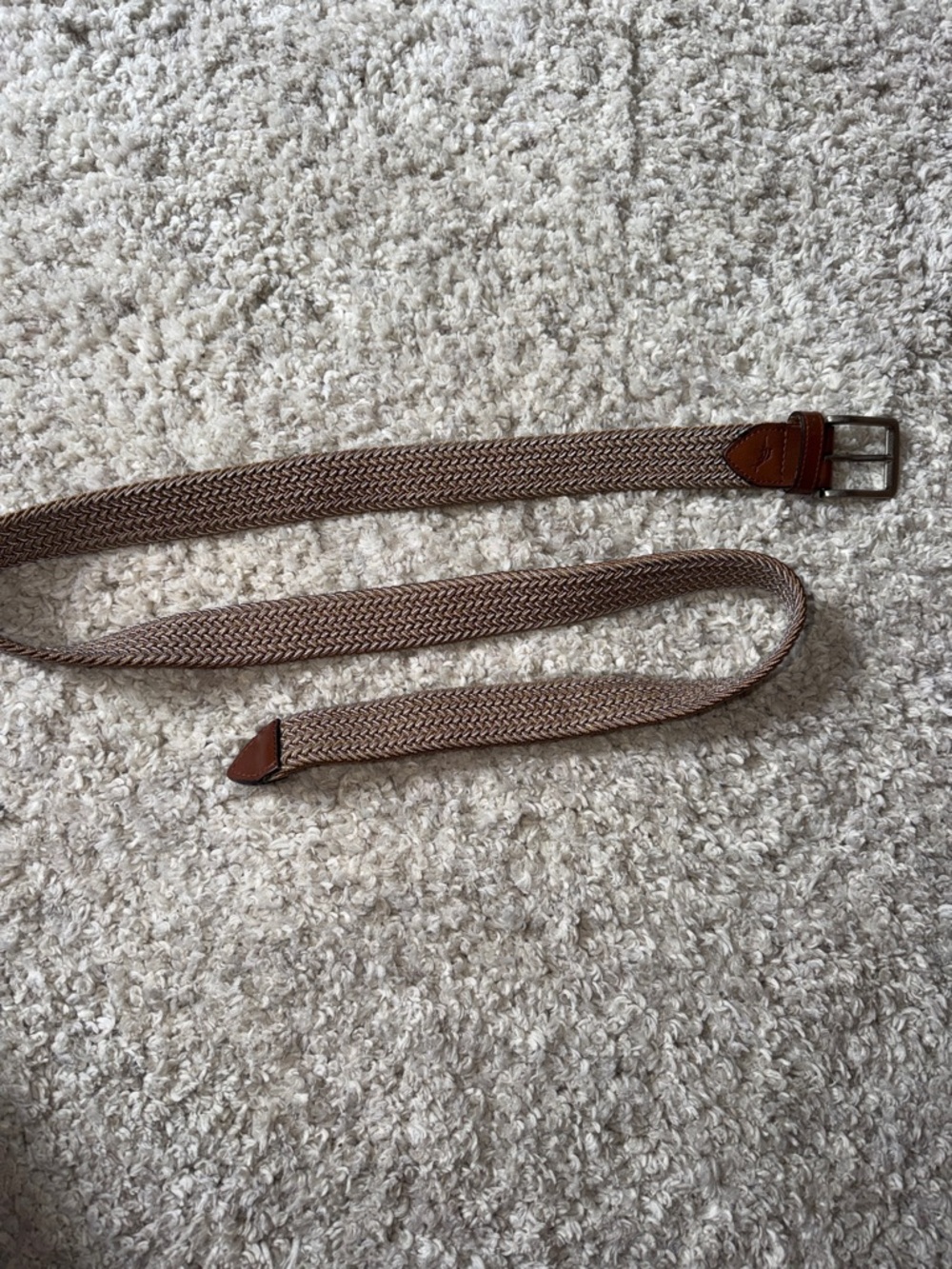 Men's Woven Stretch Belt in Brown with Leather Trim